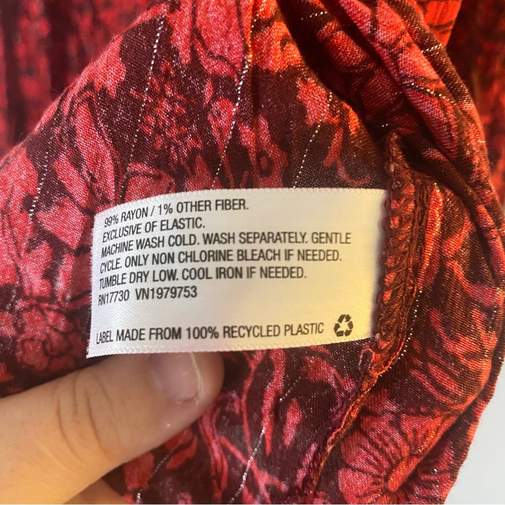 Knox Rose Red Floral Peplum Blouse Long Sleeve Balloon Size XXL - Picture 11 of 11